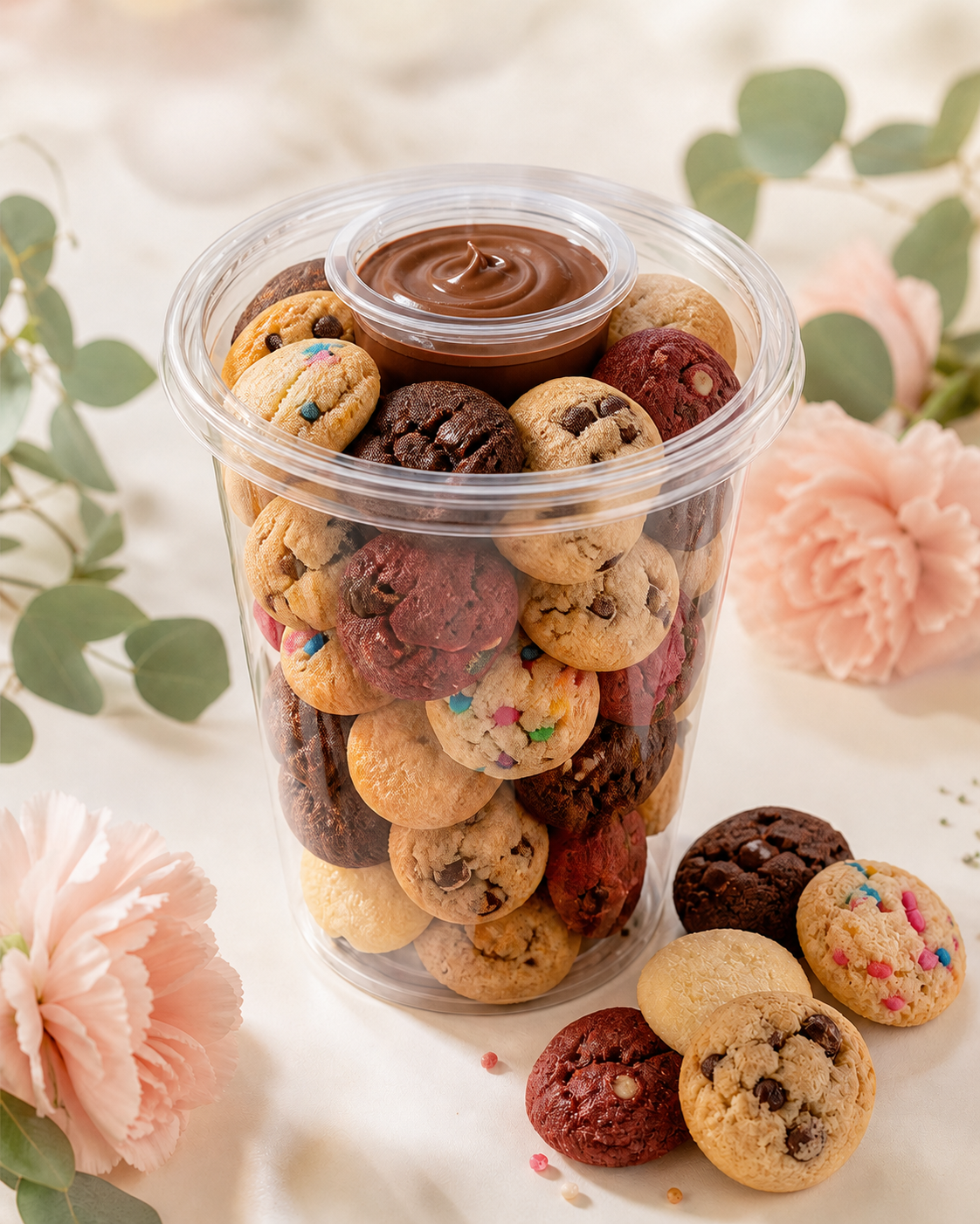 The Sweet Society Taste Box with four cookie flavours and dips